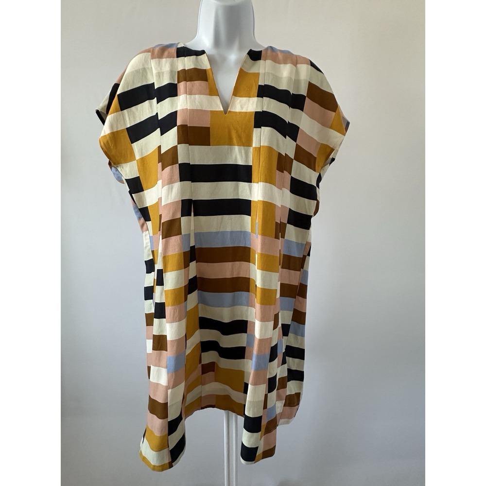 Marie Oliver Andi Desert Stripped Short Silk & Linen Dress, Sz: Small (b31)